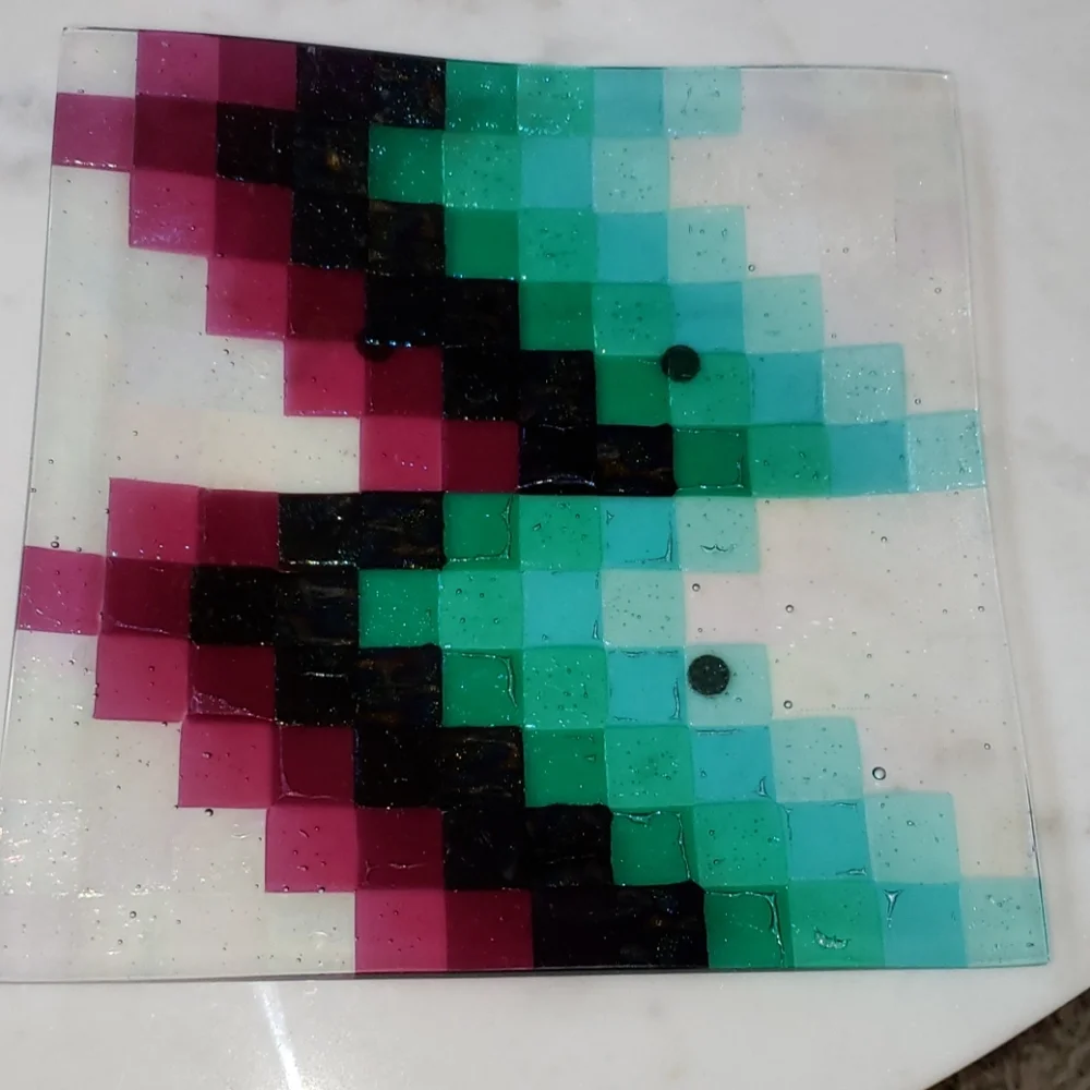 Fused Glass Squares Decorative Plate Platter from Seattle Washington Art Gallery - Picture 5 of 14